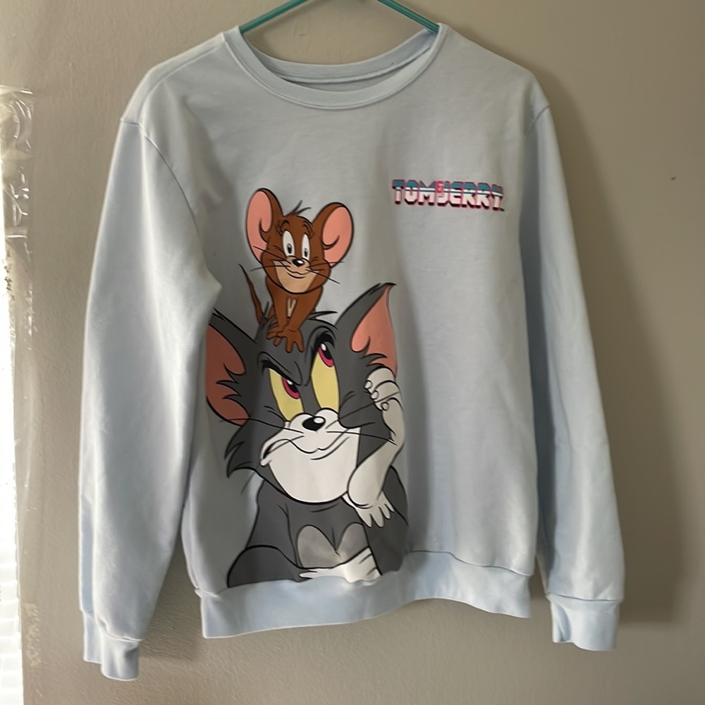 Large blue love tribe Tom and jerry cartoon crewneck sweater - Picture 1 of 3